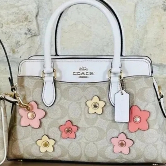 Coach NWT Signature Purse Bag + Crossby Strap Satchel Rare Floral Applique - Picture 12 of 15